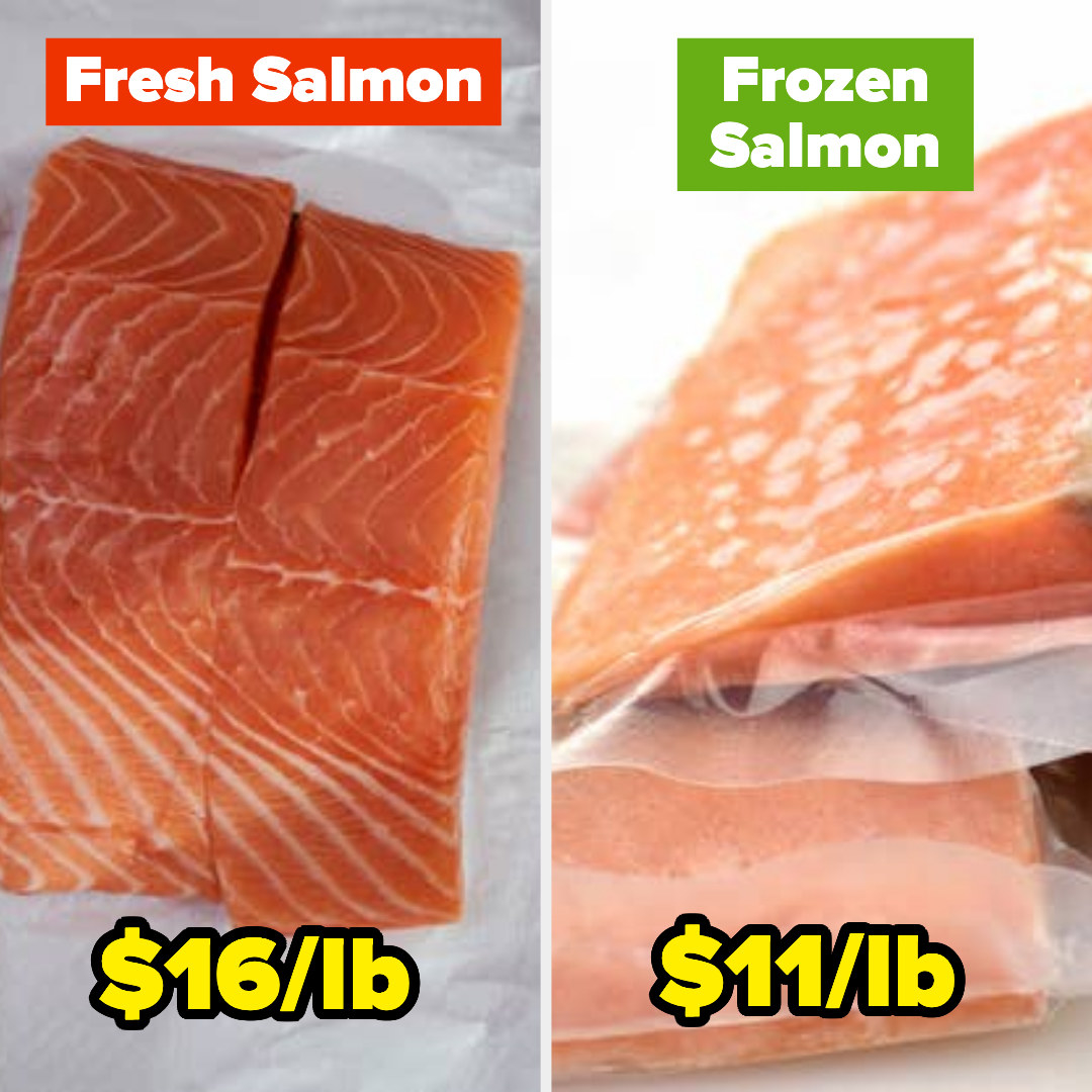 fresh salmon at $16/pound, frozen salmon at $11/pound