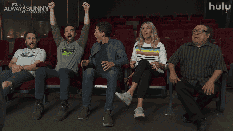 &quot;It&#x27;s Always Sunny In Philadelphia&quot; cast excited in a movie theater