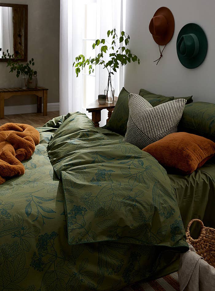 the duvet cover on a bed in a bedroom