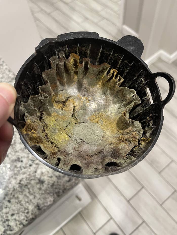 The inside of the coffee maker is covered in mold