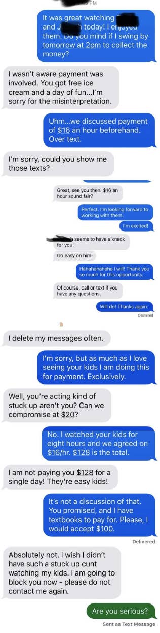 sister blocks brother after he asked for his babysitting payment and showed her screenshots of her message saying she would pay him for it