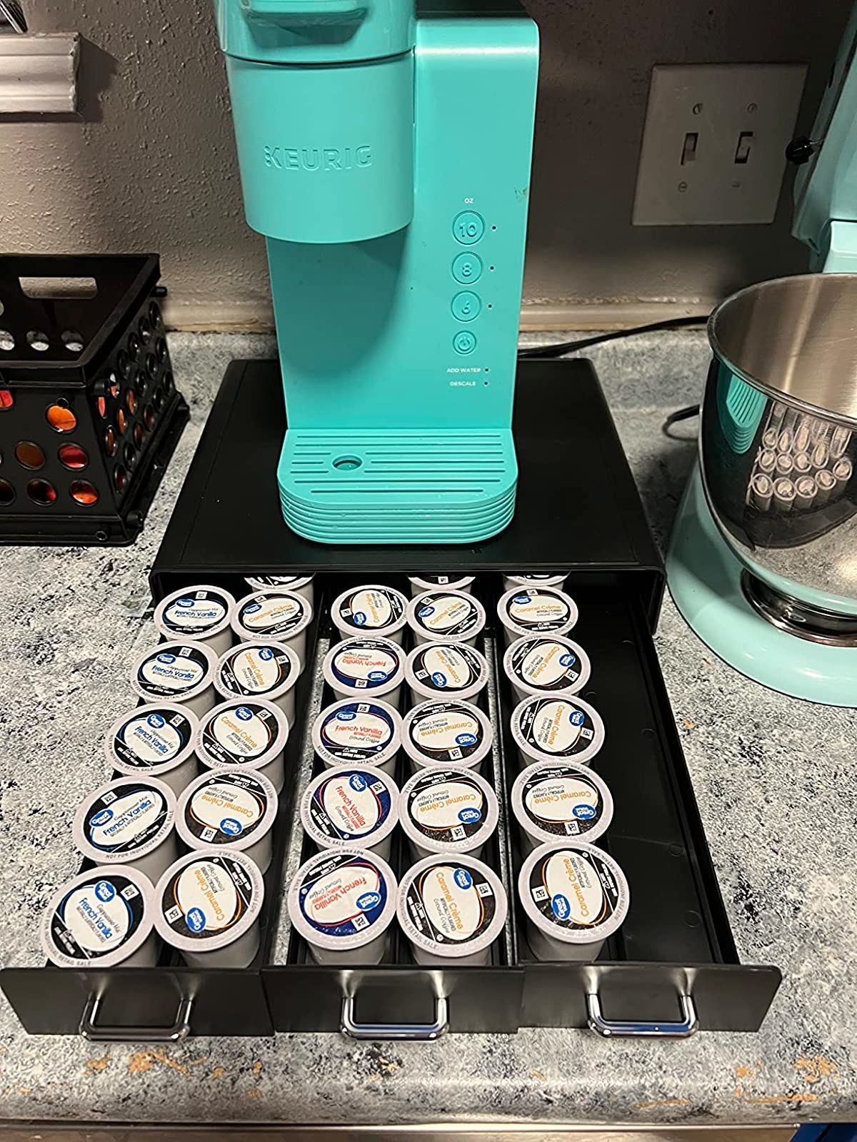 Reviewer image of drawers filled with K cups