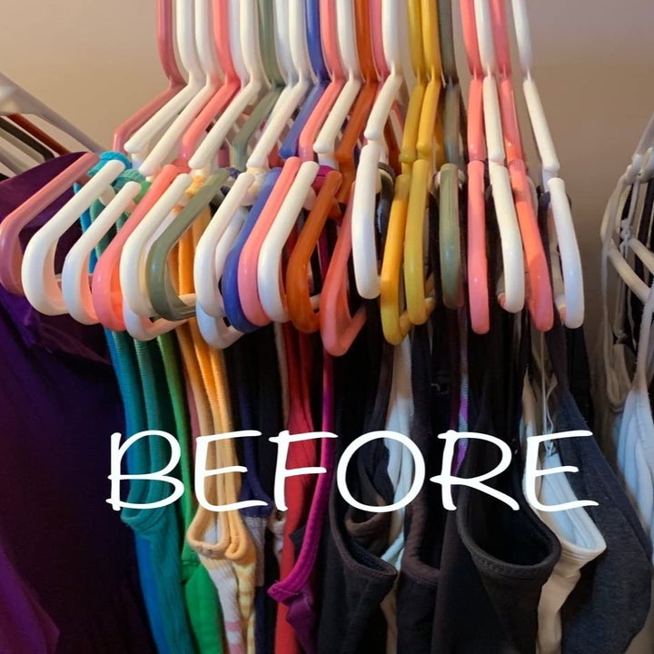 a reviewer photo of the tank tops on regular hangers