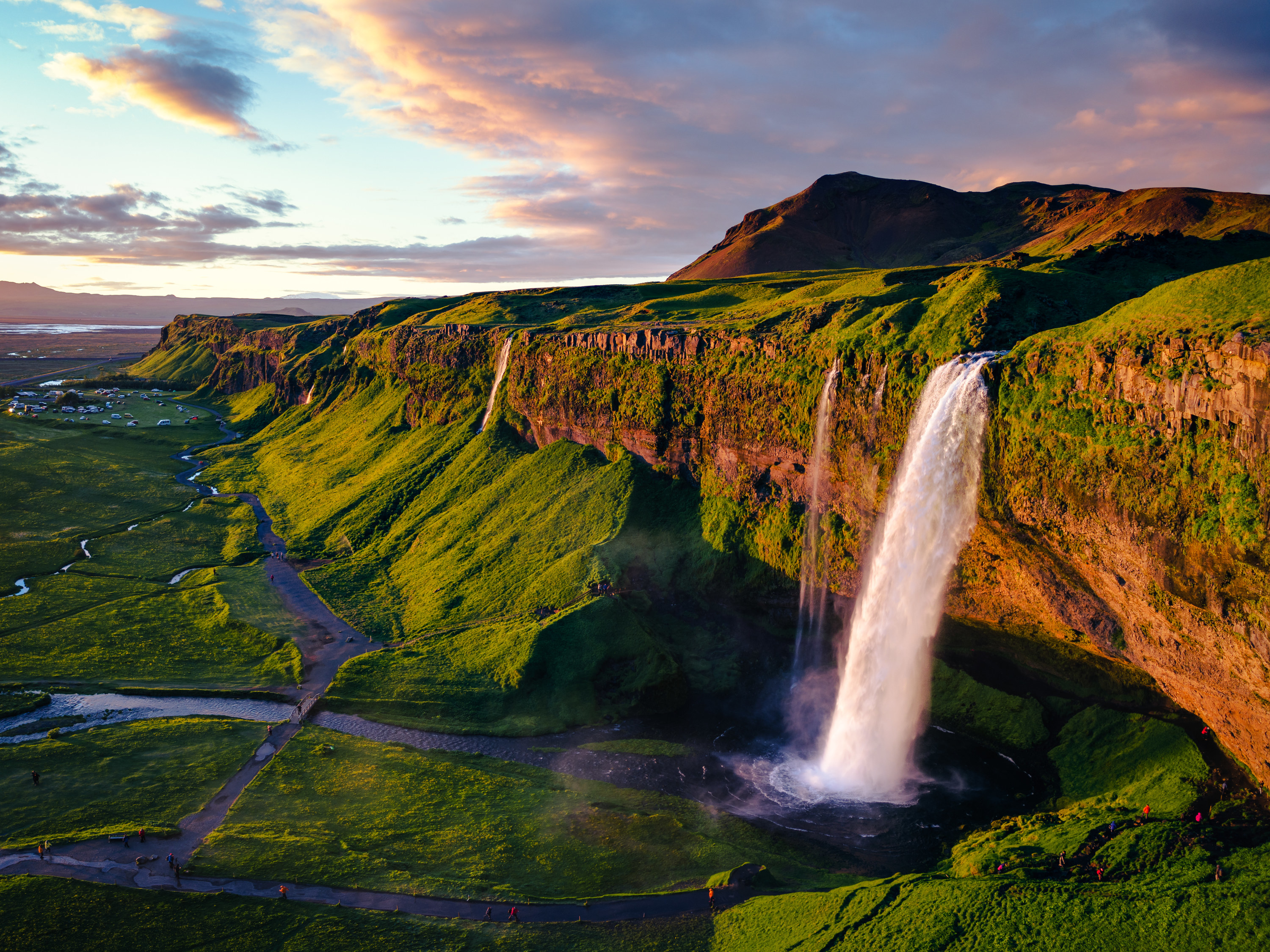 Aerial view of a waterfall in Iceland