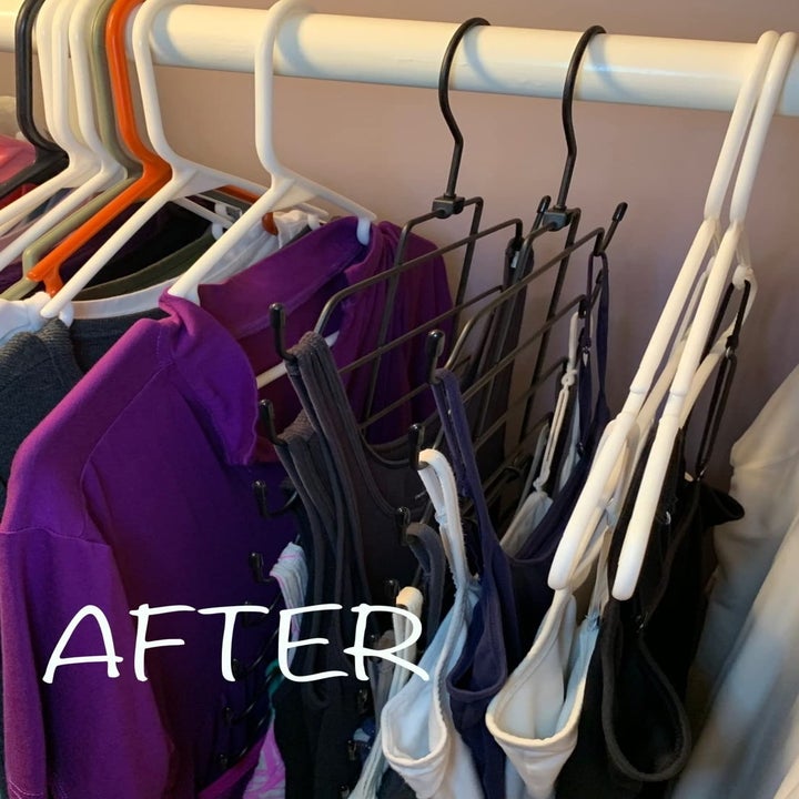 a reviewer photo of the tank tops on the eight tier hanger