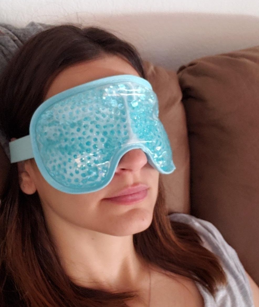 a reviewer wearing the mask