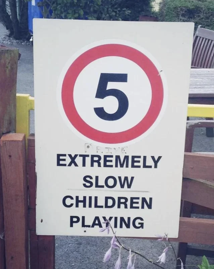 5 extremely slow children playing, with &quot;5&quot; in a red circle