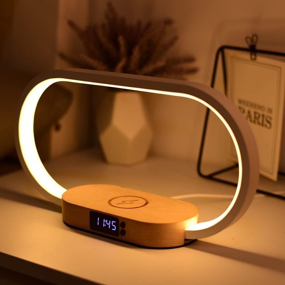 The charging lamp on a bedside table