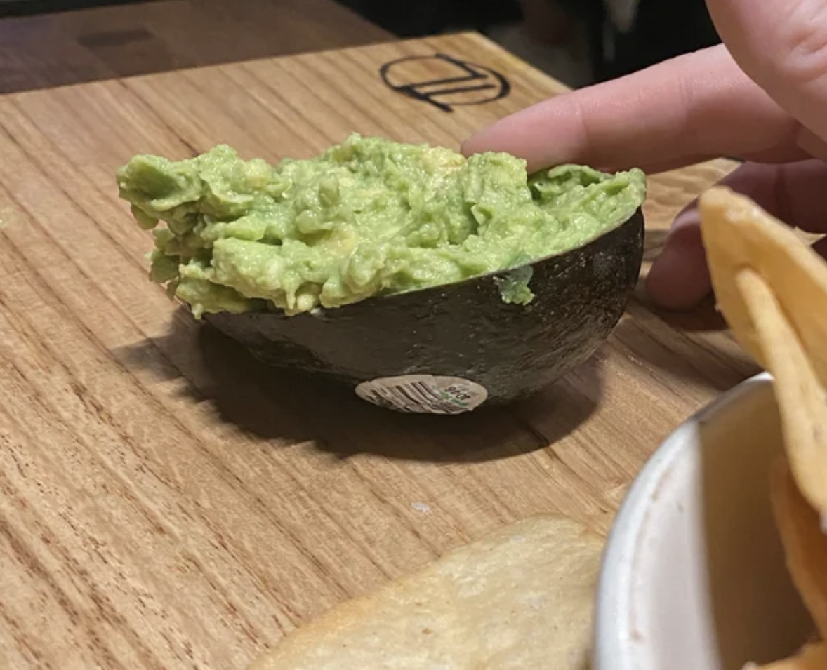 Guacamole in half an avocado skin