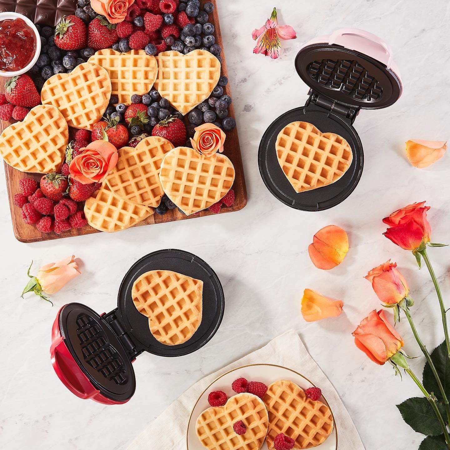 a top down view of the heart shaped waffle maker