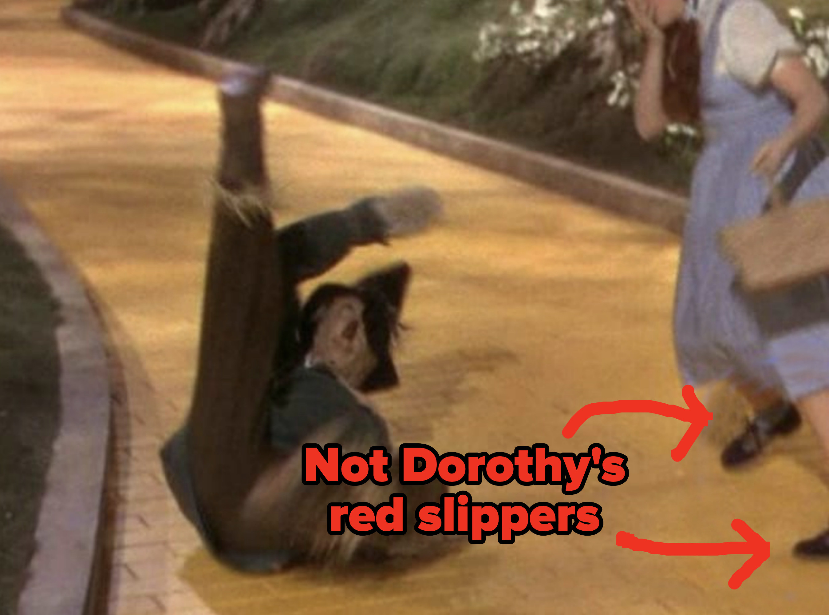 Dorothy&#x27;s feet are briefly in the shot, and she&#x27;s not wearing her famous ruby slippers like she should be