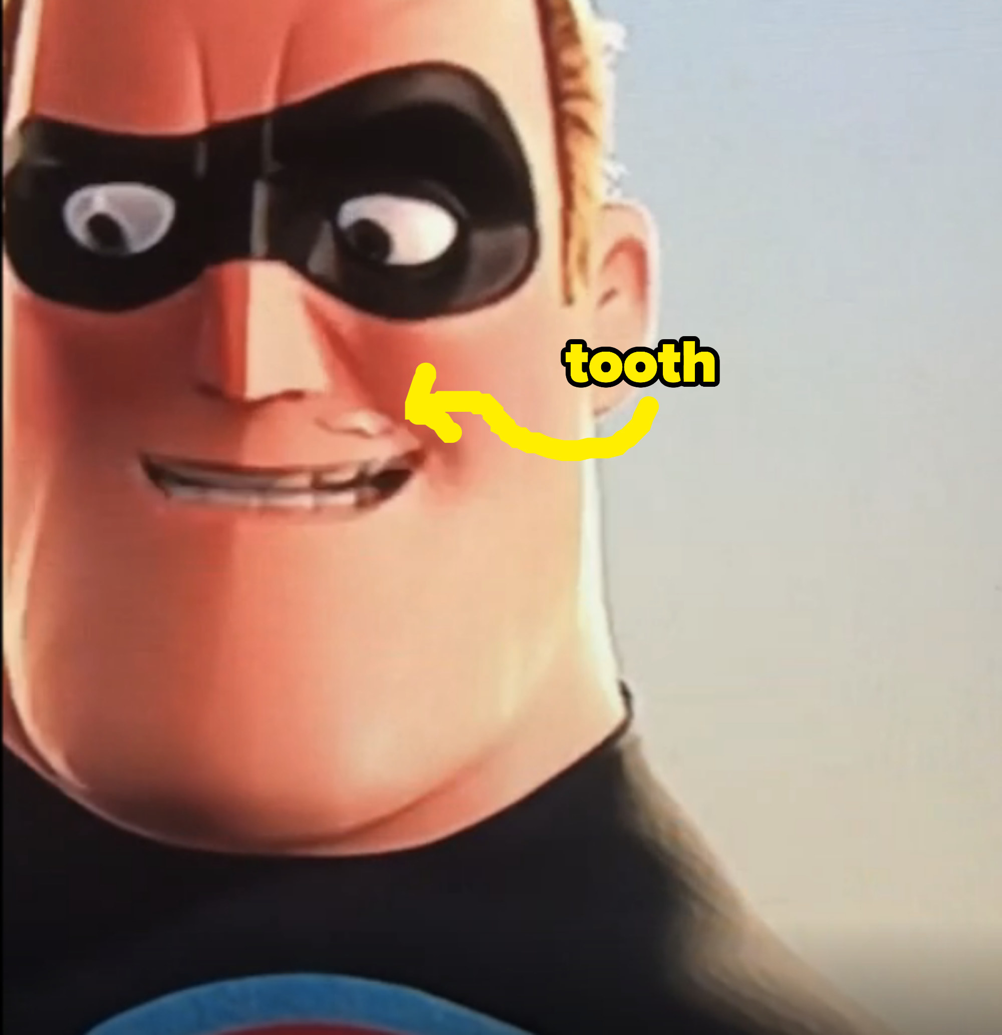 The animation features a split second where a character&#x27;s tooth can be seen on the wrong side of his lip, as if it&#x27;s cutting through his skin