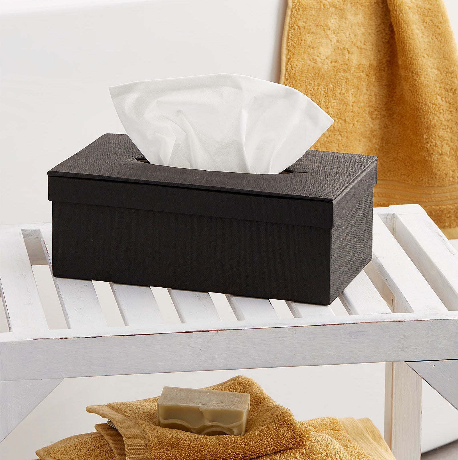 tissues in the tissue box holder