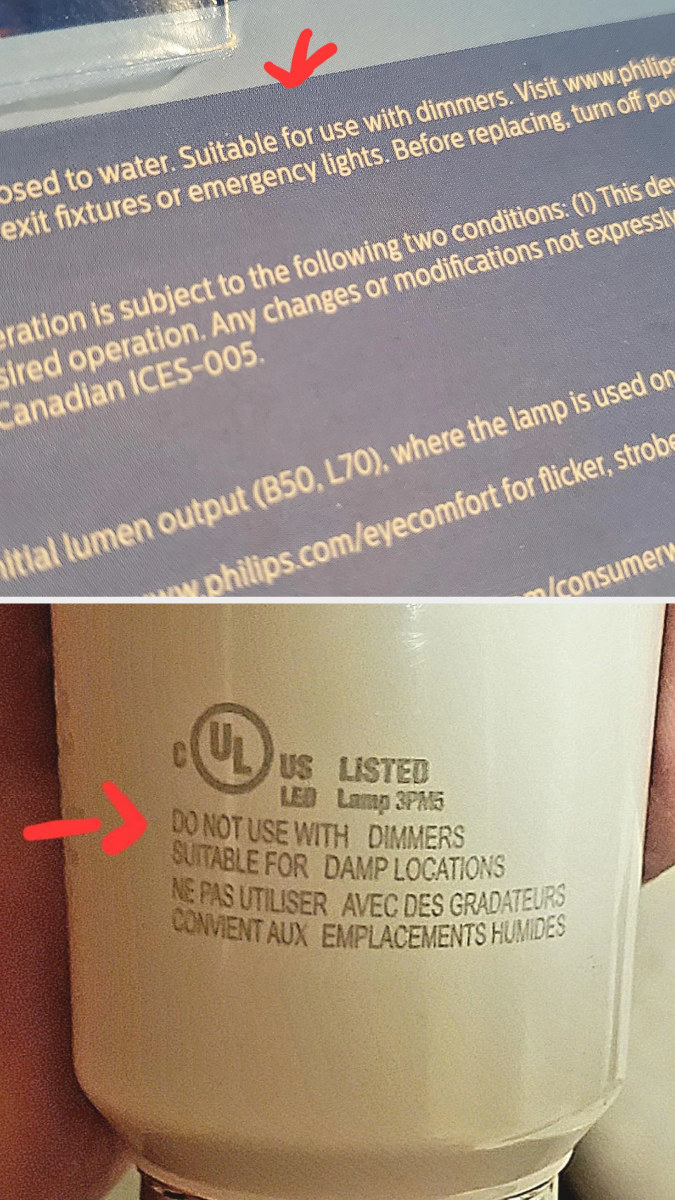 LED light bulb instructions say &quot;suitable&quot; for dimmers but bulb itself says do not use with idimmers
