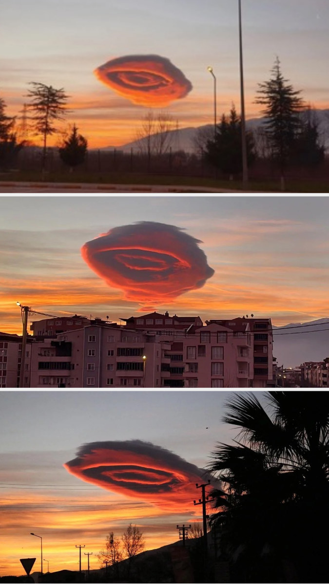 A cloud shaped like an eye at sunset