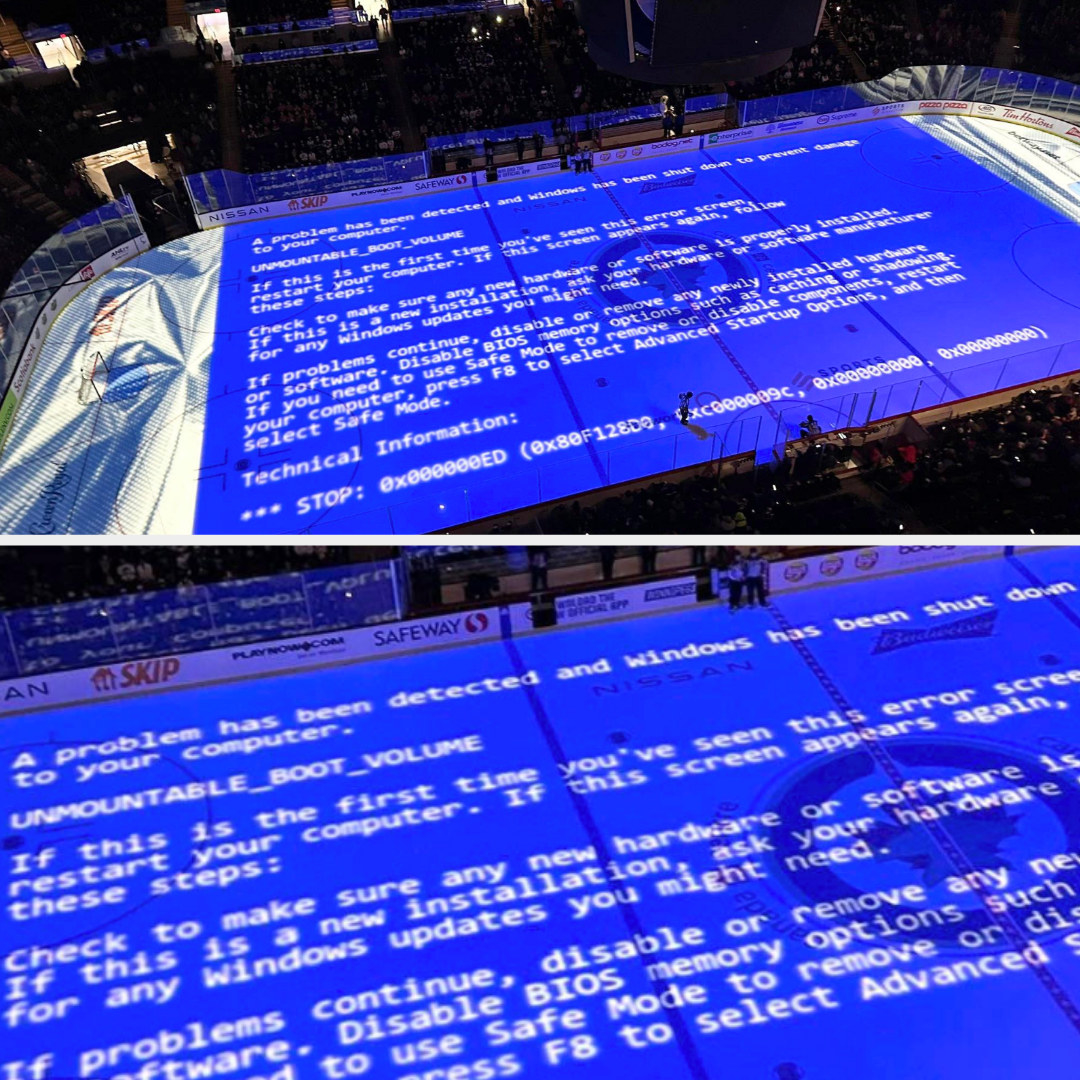 Computer code accidentally on ice rink