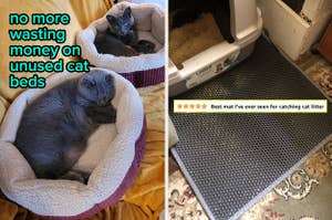 two cats napping in the aspen self warming cat bed / a double sided litter mat