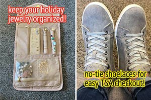 A split thumbnail of a jewelry organizer and shoelaces