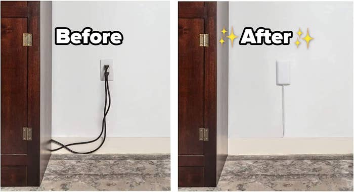 the before and after images of the outlet cover and power strip