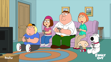 Family Guy characters sit texting on the couch