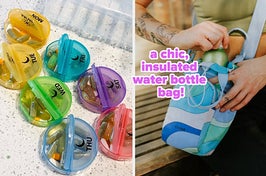 the pill organizers, model using bag "a chic, insulated water bottle bag!"