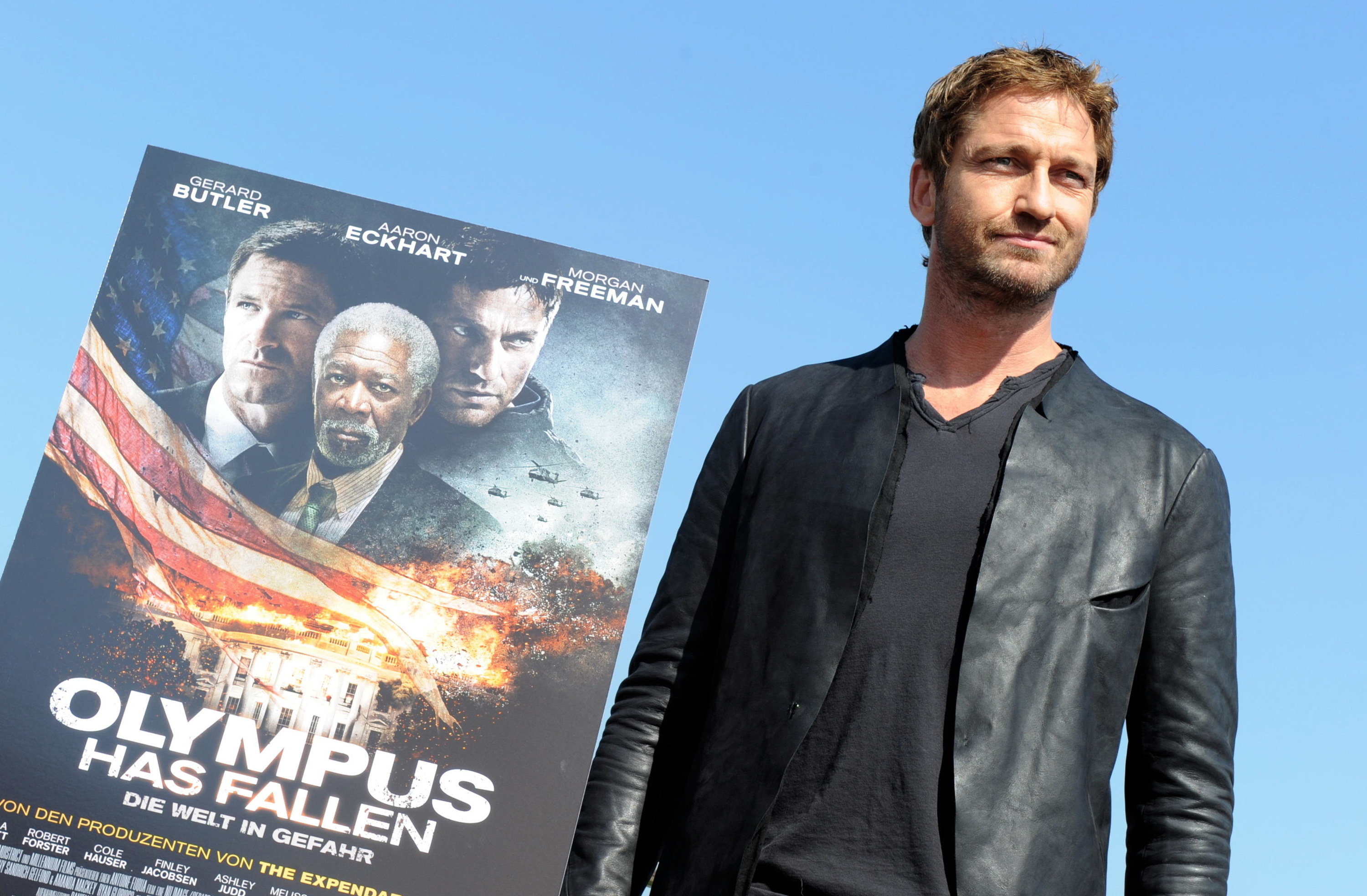 British actor Gerard Butler poses for the camera at a photocall for his new film &#x27;Olympus Has Fallen&#x27; in Munich, Germany