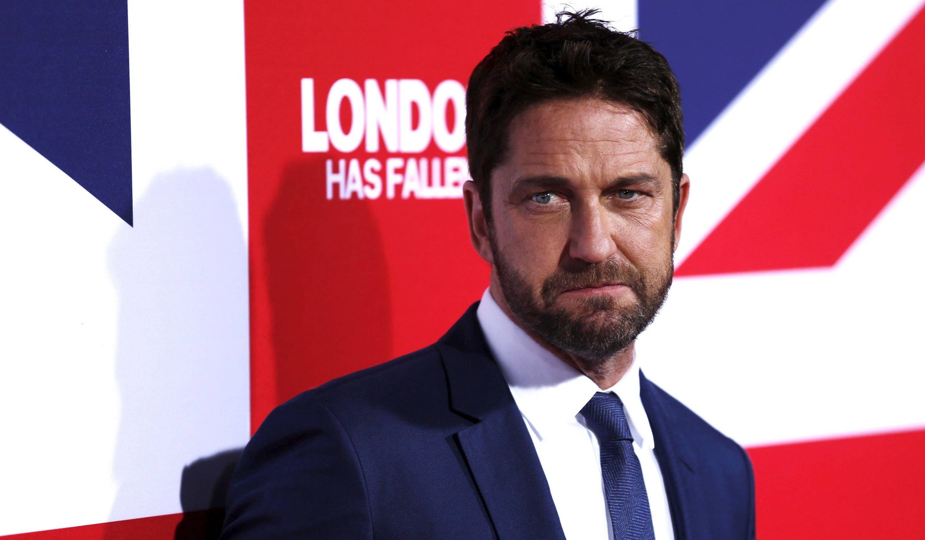 Gerard Butler poses at the premiere of the movie &quot;London Has Fallen&quot; at the ArcLight Cinerama Dome in Los Angeles, California