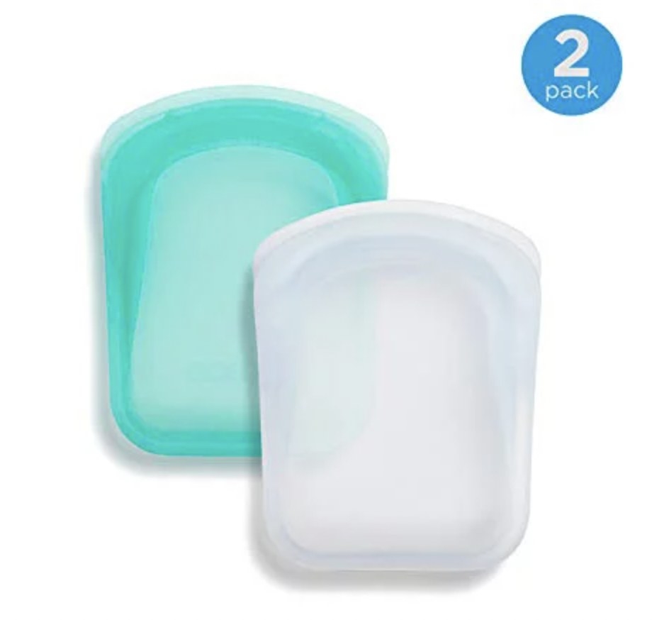 a teal and clear snack sized Stasher bags
