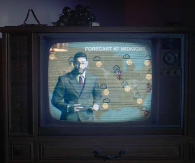 a man in a suit forecasts the weather in the taylor swift video &quot;lavender haze&quot;