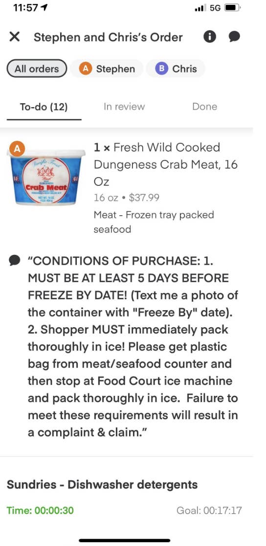 customer saying a photo of freeze-by date needs to be sent as well as the crab meat needing to be put in a bag of ice and failing to do will result in a complaint and claim