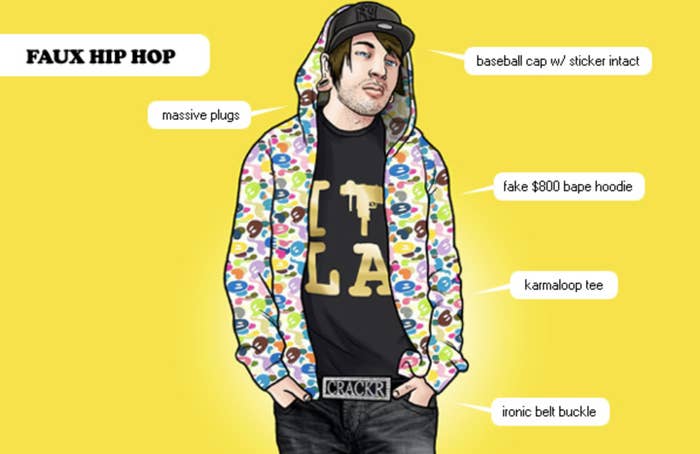an illustration of a white guy in a fake bape hoodie against a bright yellow background