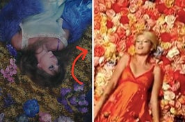 taylor lays in beds of flowers