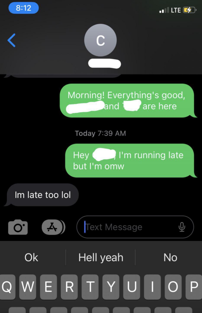 Boss responding they&#x27;re also late to work