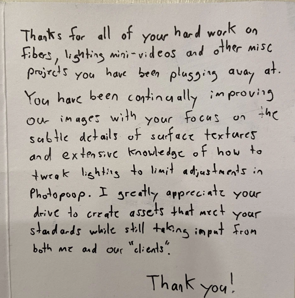 Letter: &quot;Thanks for all of your hard work on fibers&quot;