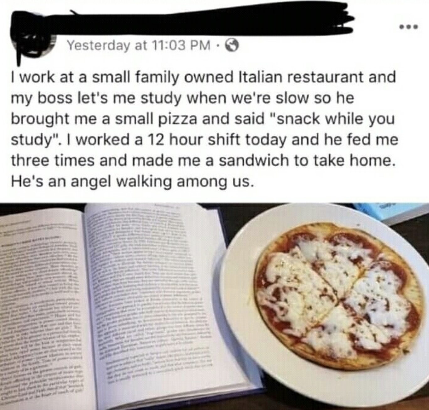 Boss feeding employee while they study