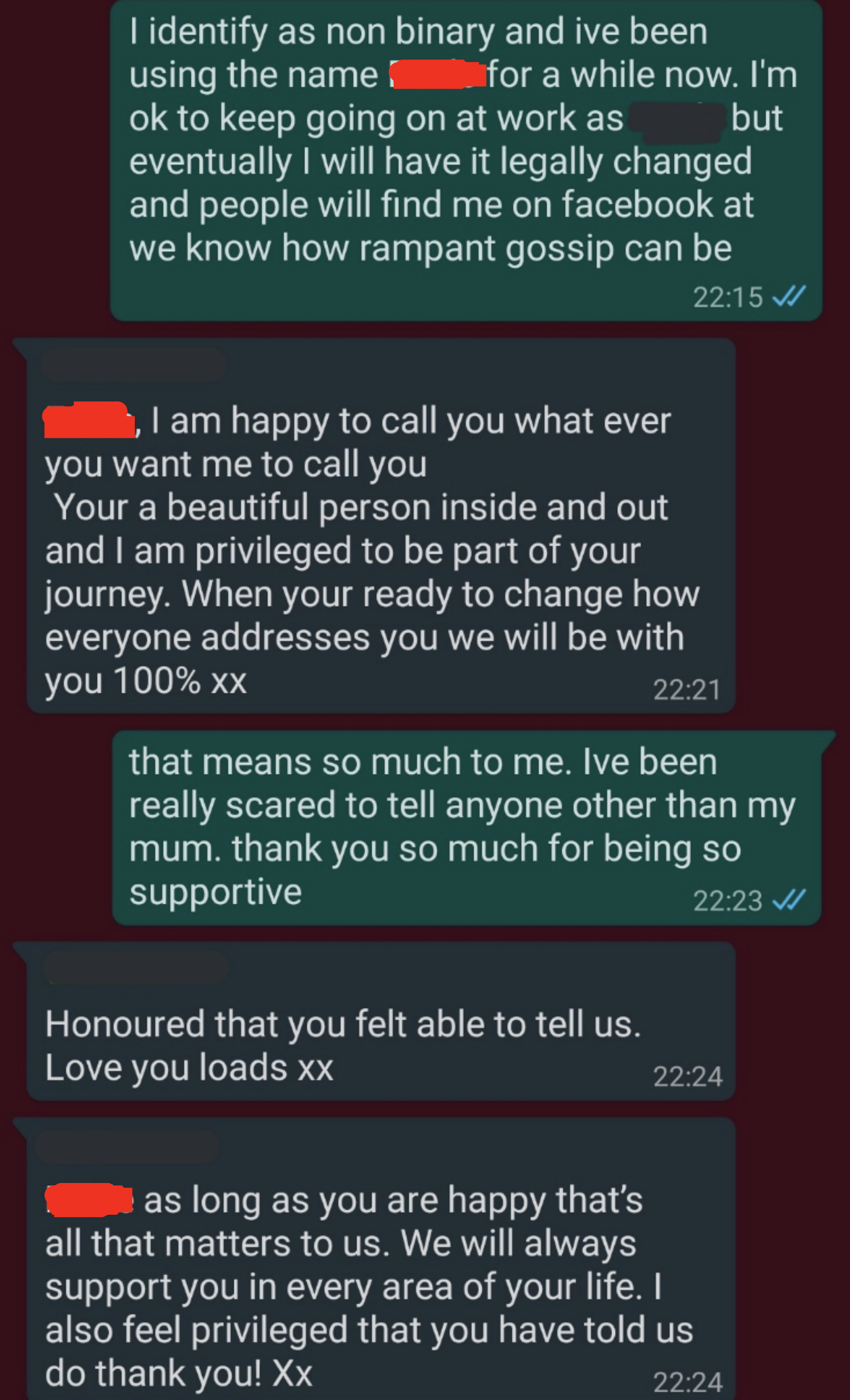 Boss supporting employee coming out as non-binary
