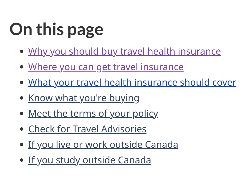 a list of helpful links to teach you about travel insurance