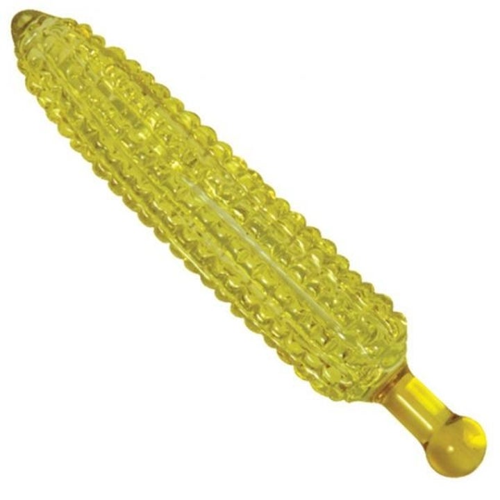 Yellow-green corn-shaped glass dildo