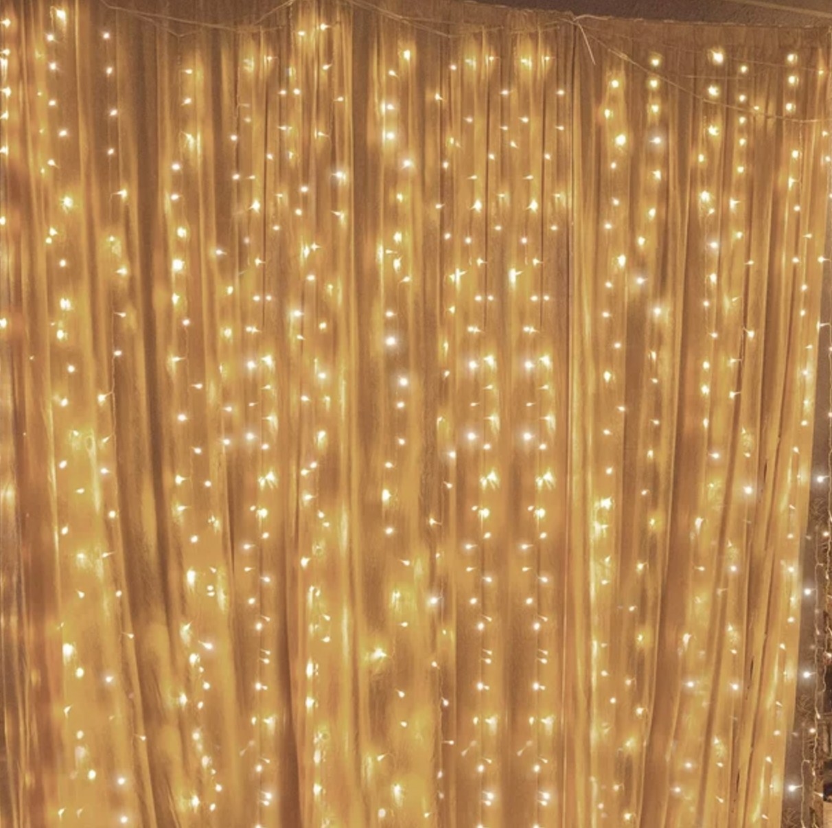 A curtain of twinkly lights hanging