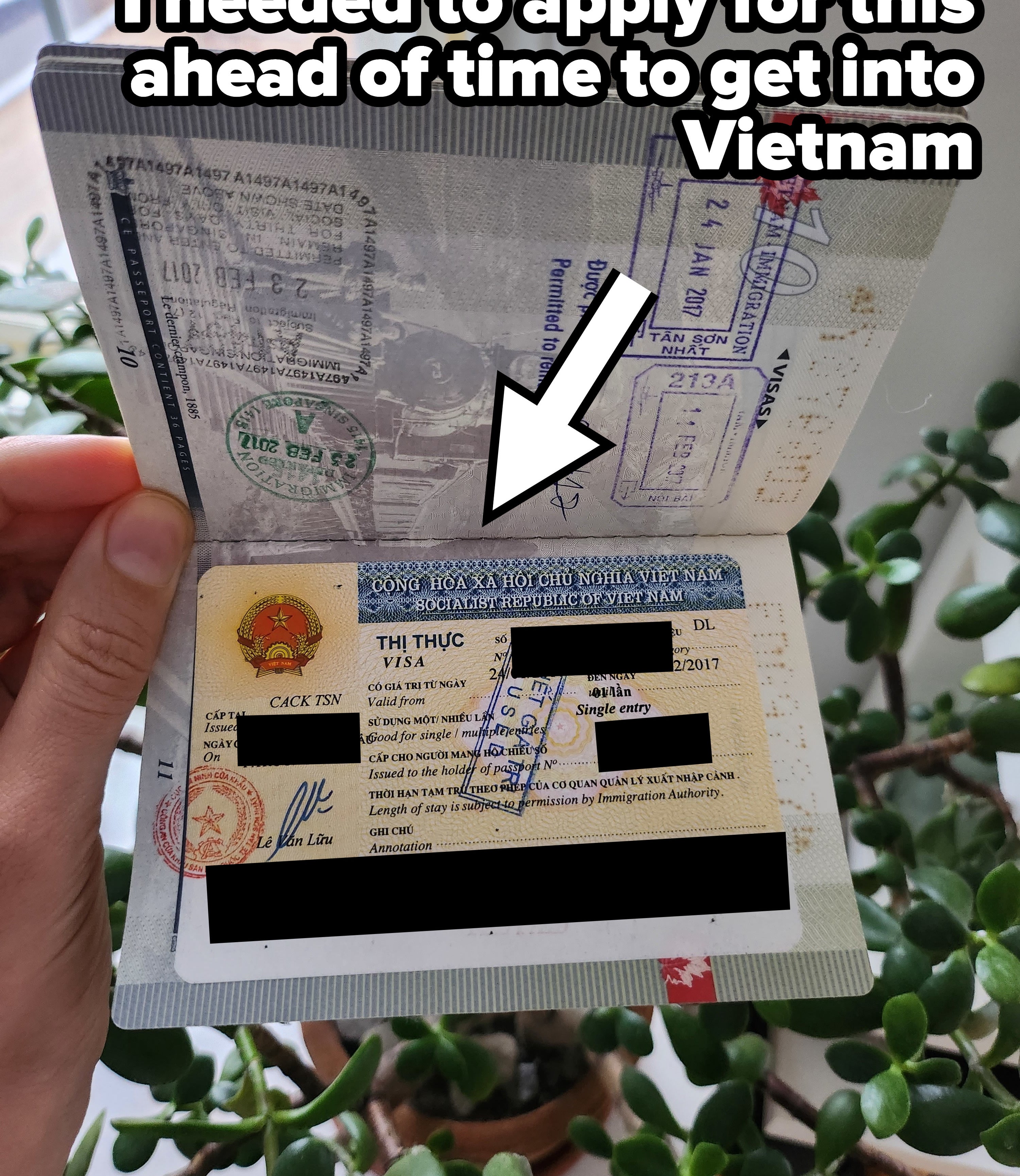 a photo of a visa to get into vietnam
