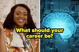 Janine from Abbott elementary and an AI brain, with the text "What should your career be?"