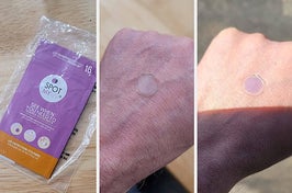 before and after of a sunscreen sticker in use, showing you when to reapply