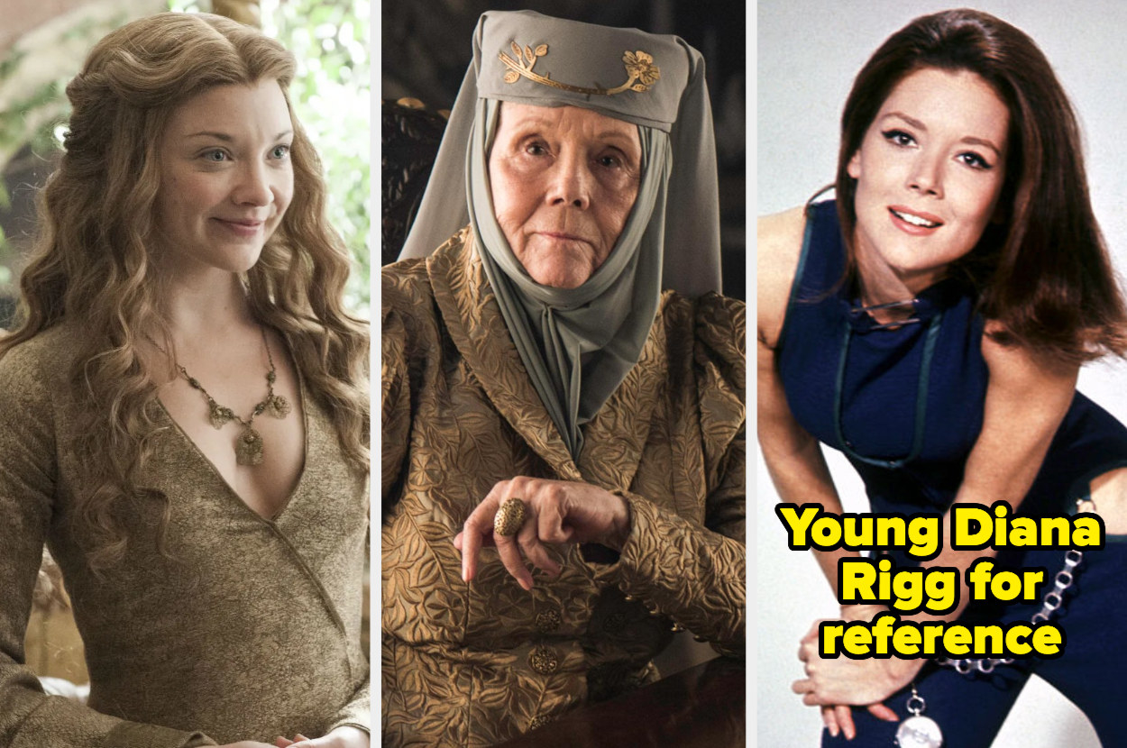 the above actors as they appeared in game of thrones side by side for comparison with a young diana rigg for reference