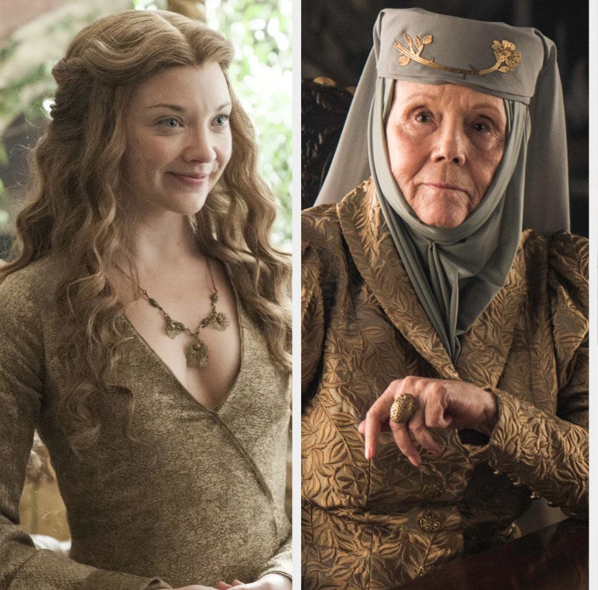 the above actors as they appeared in game of thrones side by side for comparison with a young diana rigg for reference