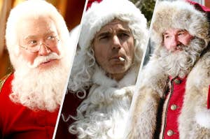 Tim Allen, Billy Bob Thornton and Kurt Russell dressed as Santa