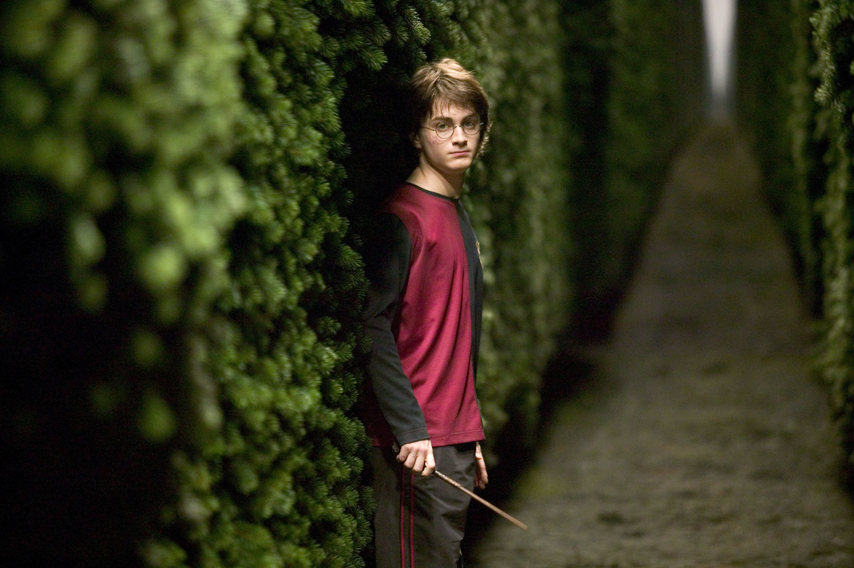 harry potter outside holding his wand