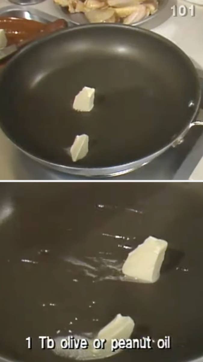 butter in a pan with oil