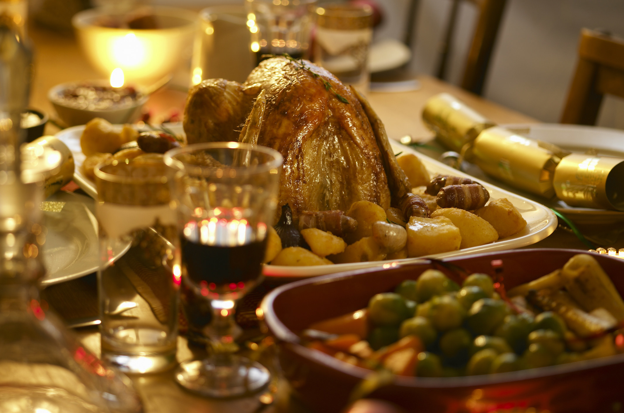 A table set with dinner