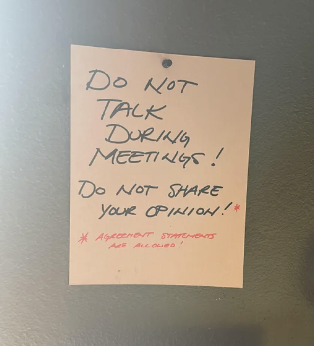 &quot;Do not talk during meetings! Do not share your opinion!&quot;