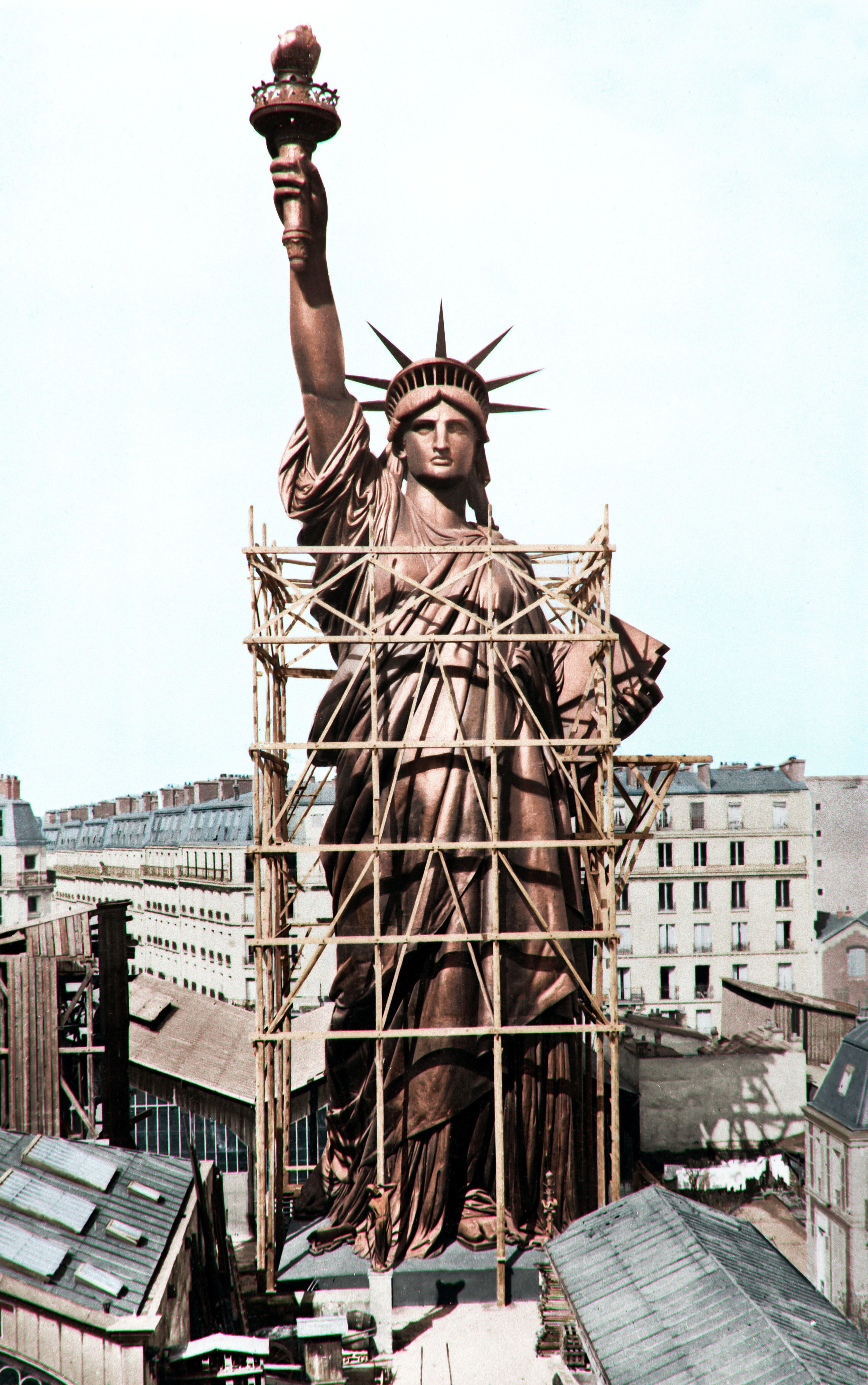 The Statue of Liberty under construction